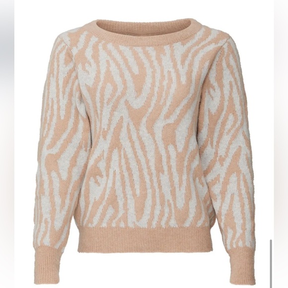 Rebecca Taylor NYC Merino Wool Tiger Stripe Sweater Camel Zebra Print - Picture 5 of 6
